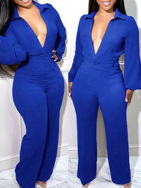 Solid Deep V Jumpsuit