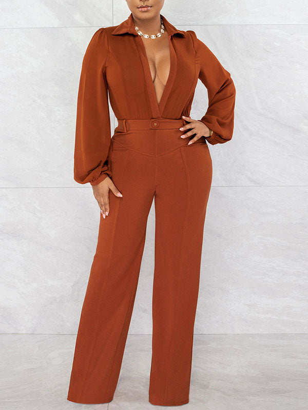 Solid Deep V Jumpsuit