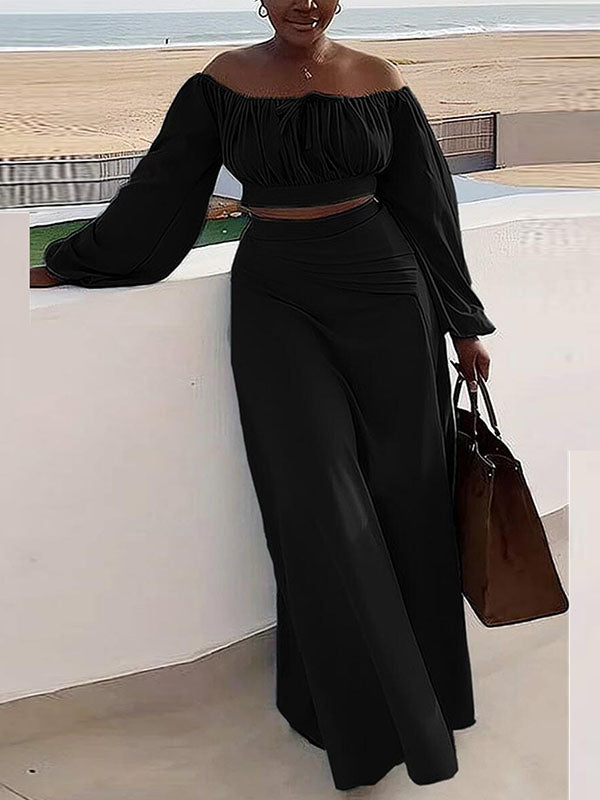 Off-Shoulder Crop Top & Slit Skirt Set