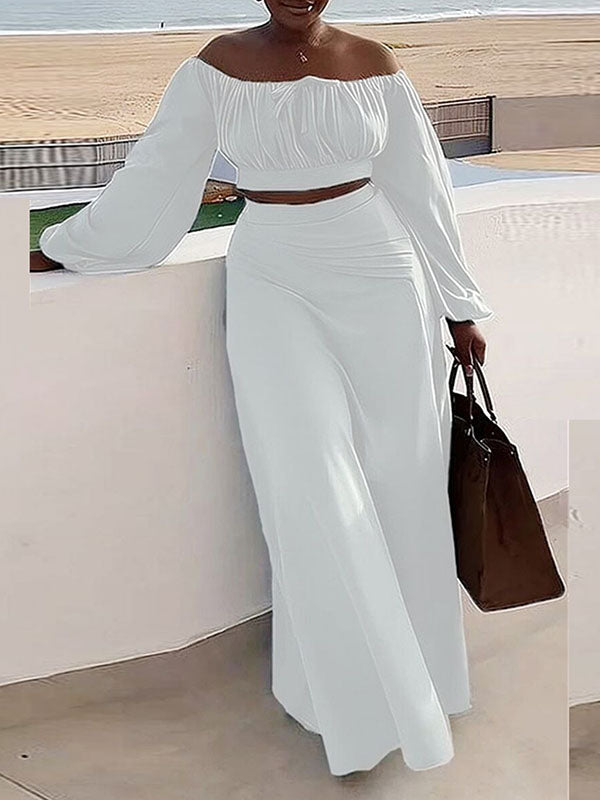 Off-Shoulder Crop Top & Slit Skirt Set