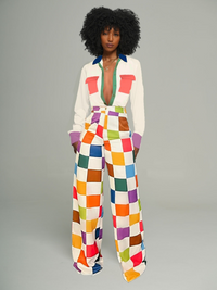 Colorblock Shirt & Wide-Leg Pants Set