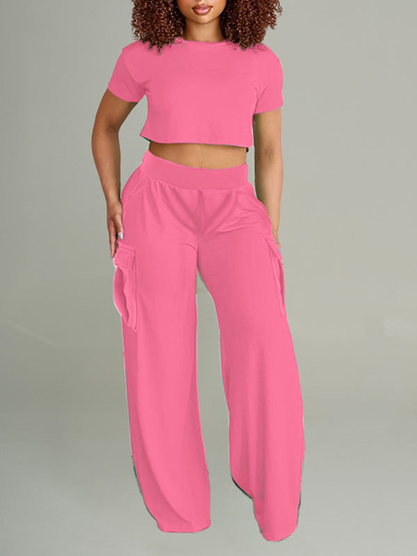 Short Tee & Cargo Wide-Leg Pants Set