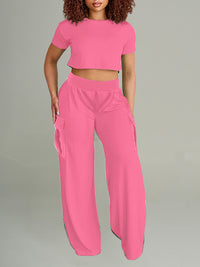 Short Tee & Cargo Wide-Leg Pants Set