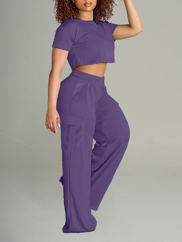 Short Tee & Cargo Wide-Leg Pants Set