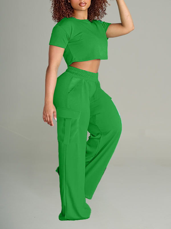 Short Tee & Cargo Wide-Leg Pants Set