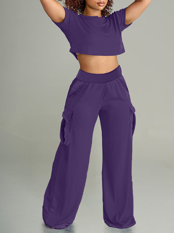 Short Tee & Cargo Wide-Leg Pants Set