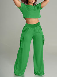 Short Tee & Cargo Wide-Leg Pants Set