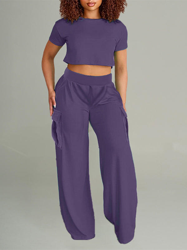 Short Tee & Cargo Wide-Leg Pants Set