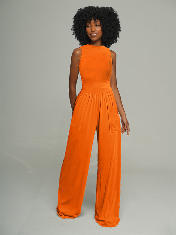 Cutout Back Sleeveless Wide-leg Jumpsuit