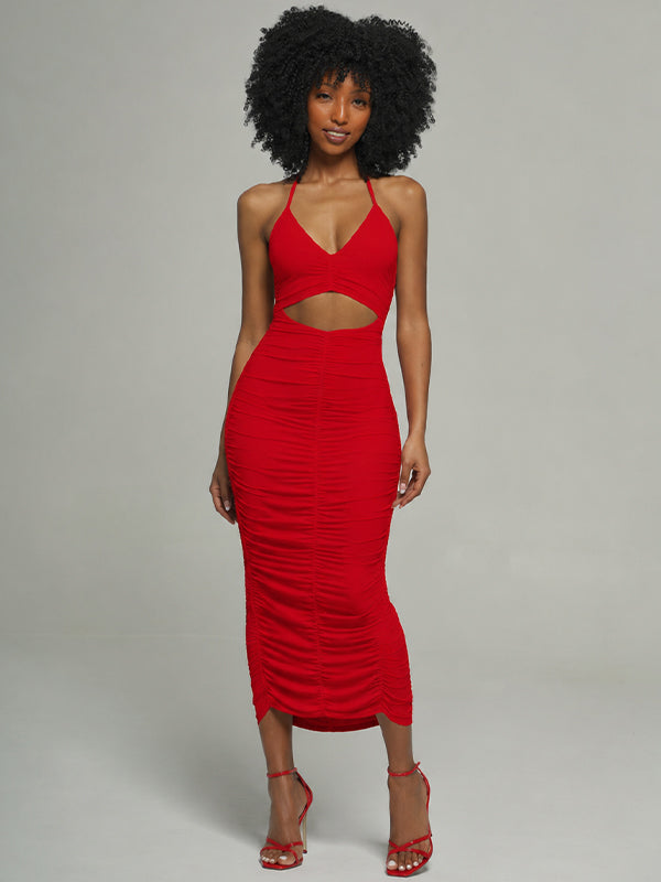 Solid Cutout Ruched Dress