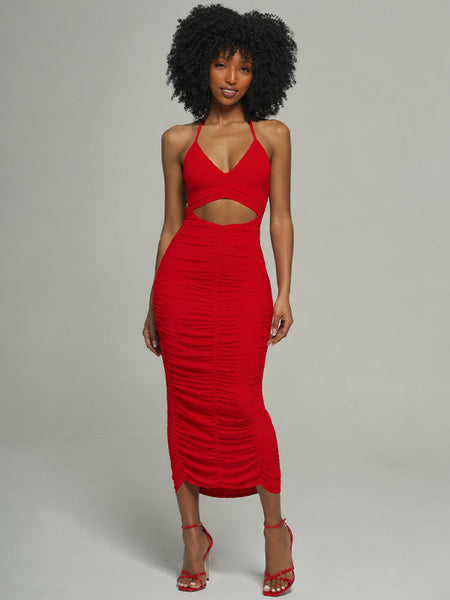 Solid Cutout Ruched Dress
