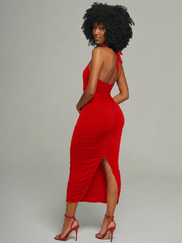 Solid Cutout Ruched Dress