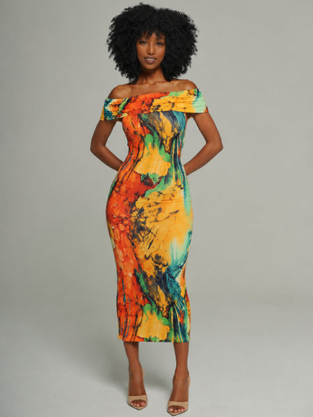 Printed Off-Shoulder Dress