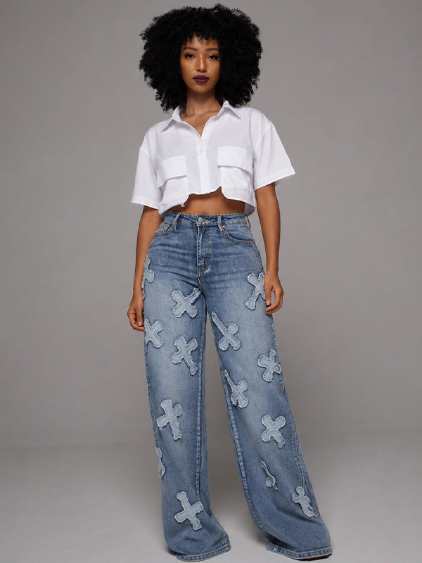 White Cropped Cargo Shirt