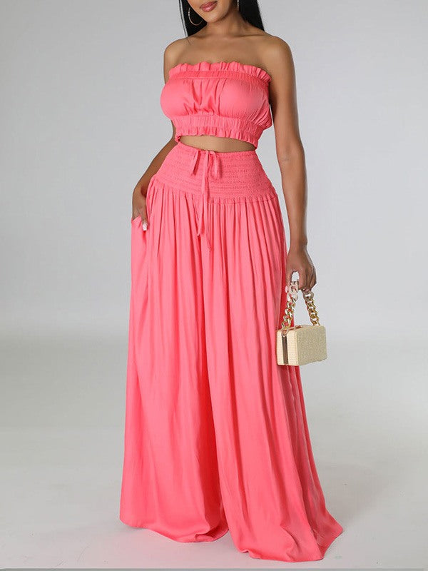 Bandeau Top & Wide-Leg Pants Set