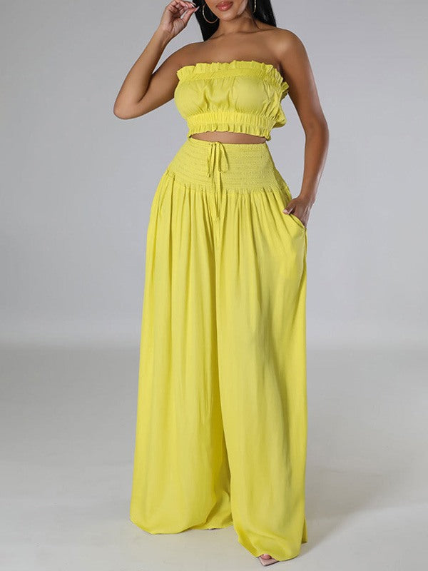 Bandeau Top & Wide-Leg Pants Set