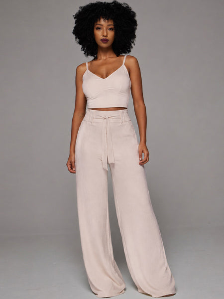 Solid Cami Top & Tied Pants Set