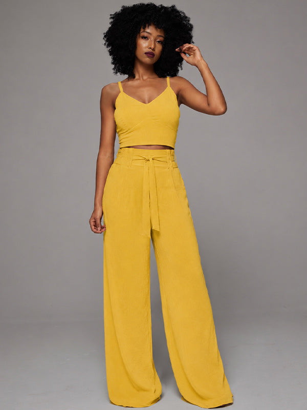 Solid Cami Top & Tied Pants Set