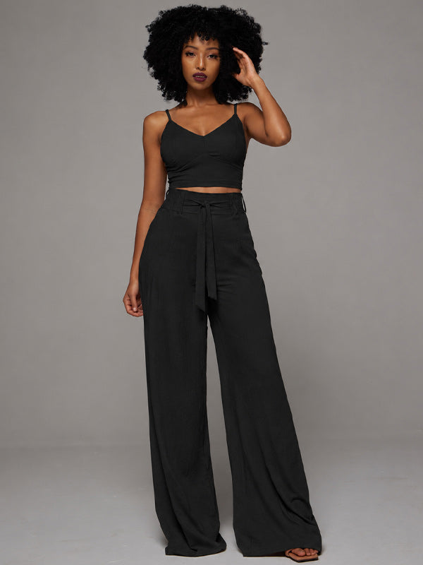 Solid Cami Top & Tied Pants Set