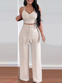 Solid Cami Top & Tied Pants Set