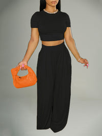 Solid Tee & Wide-Leg Pants Set