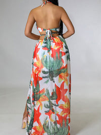 Printed Halter Slit Dress