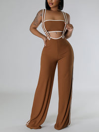 Piping Bandeau Top & Overalls Set