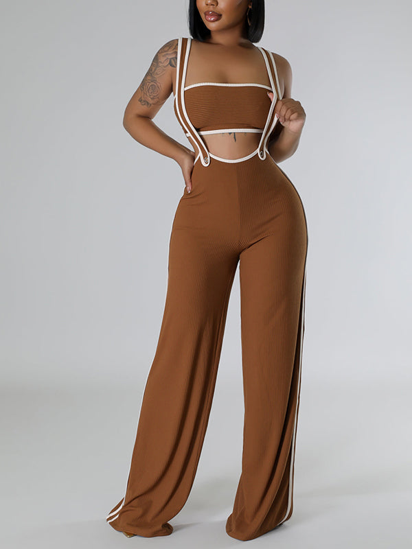 Piping Bandeau Top & Overalls Set