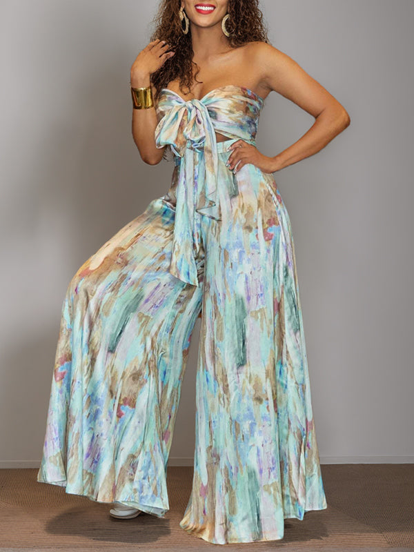 Printed Tied Top & Wide-Leg Pants Set