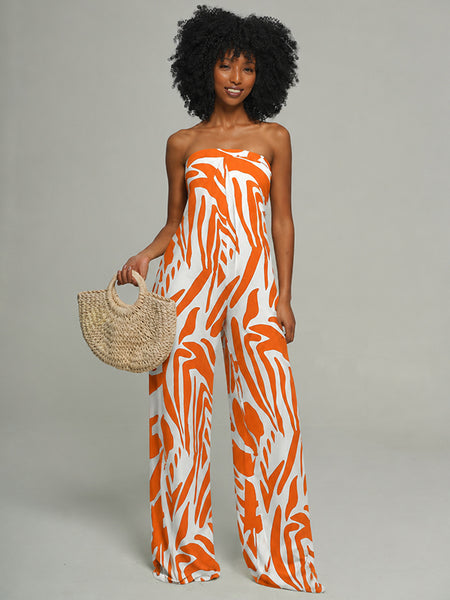 Printed Strapless Wide-Leg Jumpsuit