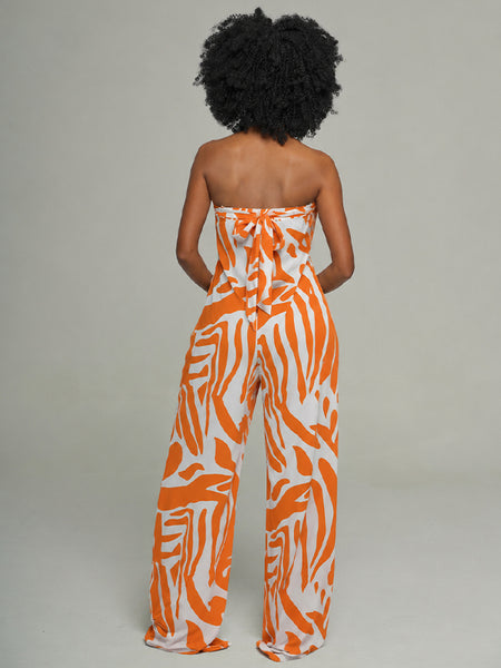 Printed Strapless Wide-Leg Jumpsuit