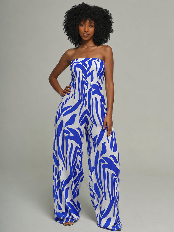 Printed Strapless Wide-Leg Jumpsuit