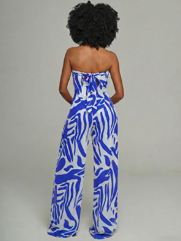 Printed Strapless Wide-Leg Jumpsuit