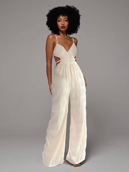 Solid Textured Cami Wide-Leg Jumpsuit
