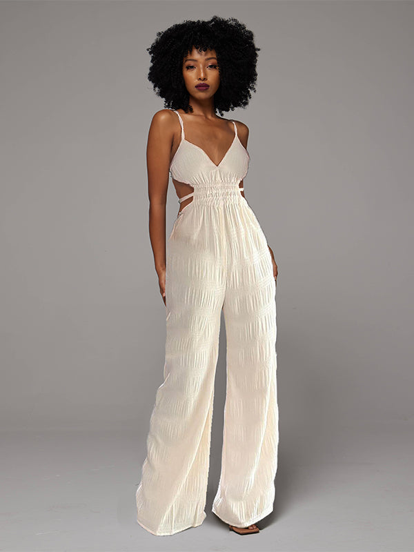 Solid Textured Cami Wide-Leg Jumpsuit