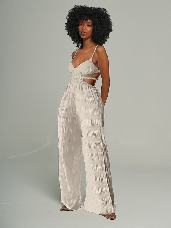 Solid Textured Cami Wide-Leg Jumpsuit