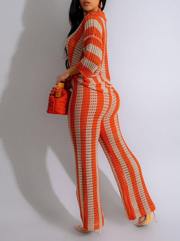 Stripe Knit Pants Set