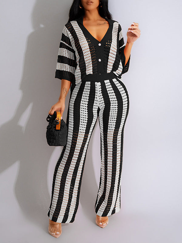 Stripe Knit Pants Set