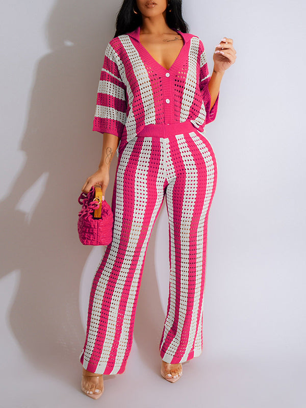 Stripe Knit Pants Set