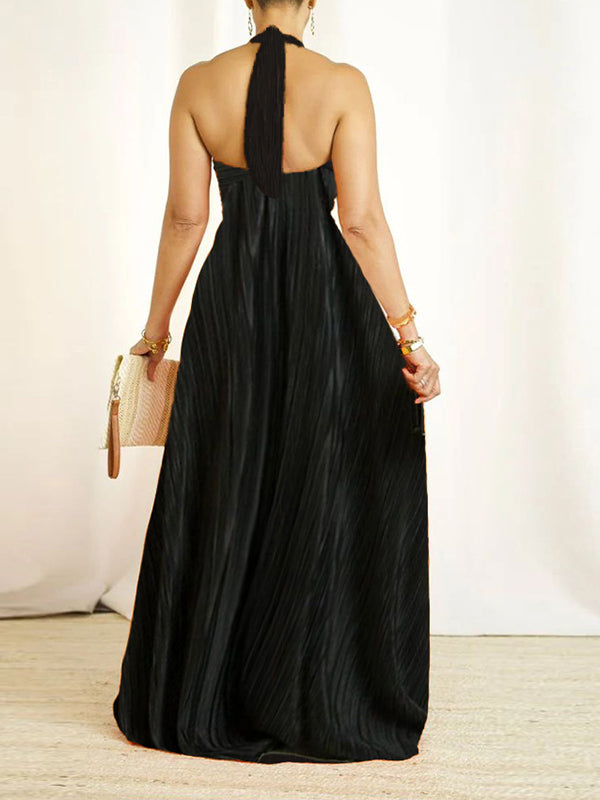 Halter Pleated Maxi Dress