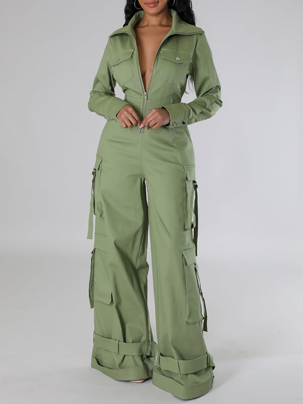 Zip-Front Wide-Leg Cargo Jumpsuit -- sold out