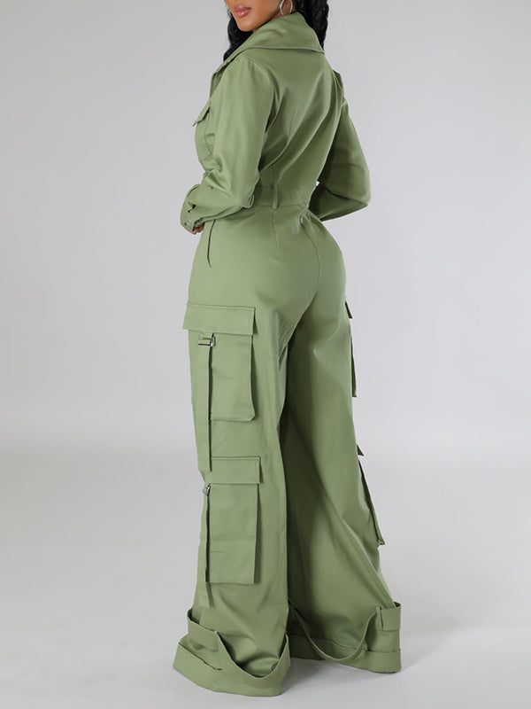 Zip-Front Wide-Leg Cargo Jumpsuit -- sold out