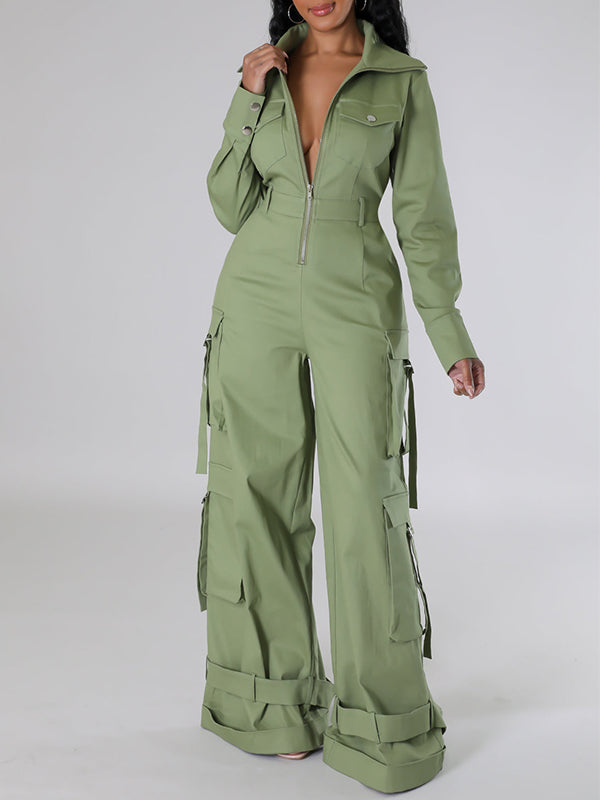 Zip-Front Wide-Leg Cargo Jumpsuit -- sold out
