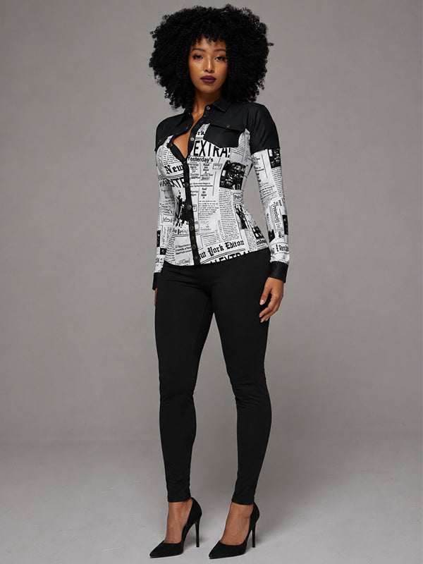 Button-Front Houndstooth  Shirt