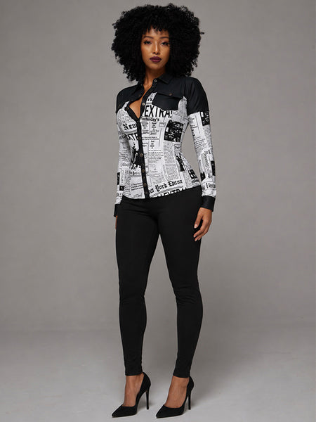Button-Front Houndstooth  Shirt