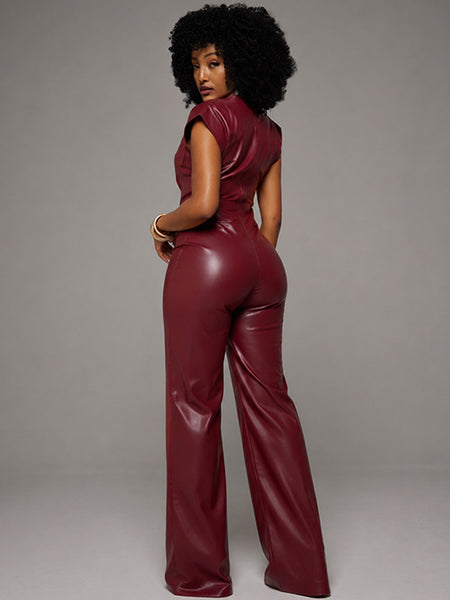 Faux-Leather Sleeveless Jumpsuit