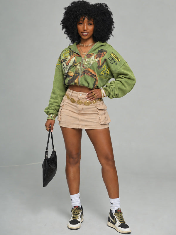 Printed Zip-Front Hoodie