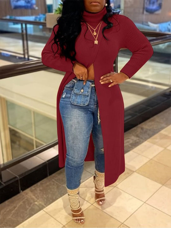 Motionkiller Knit Turtleneck Slit Tunic Top