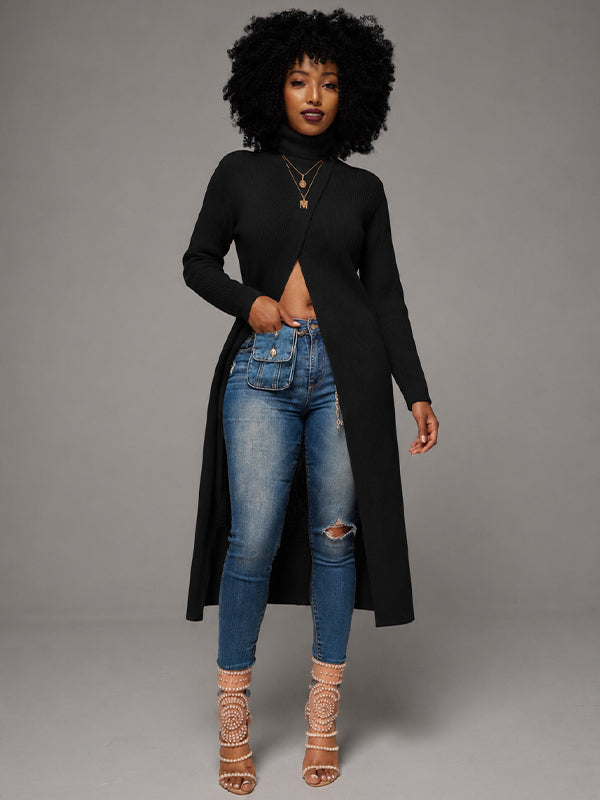 Knit Turtleneck Slit Tunic Top
