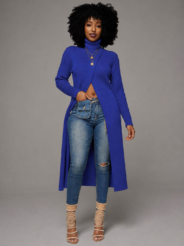 Knit Turtleneck Slit Tunic Top